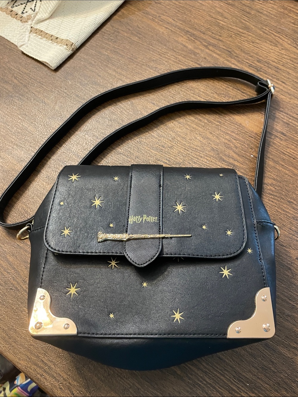 Warner Bros. Black Crossbody Bag with Gold Star Accents